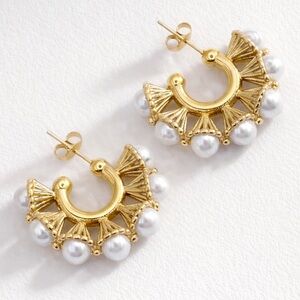 Pearl Hoop Earrings 18k Gold Plated